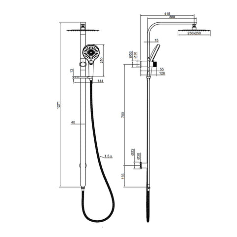 Accent Twin Rail Shower Set - Matte Black